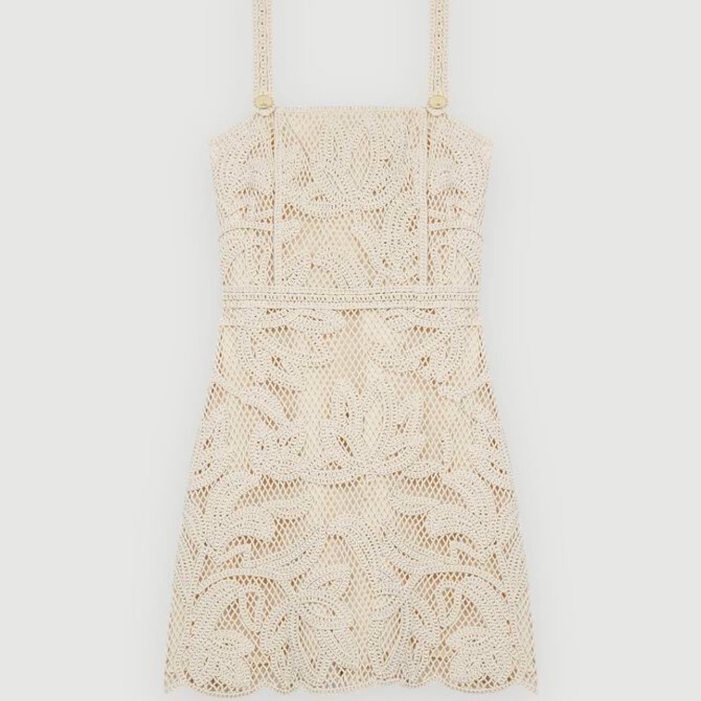 Maje beige Romee macramé lace style dress with straps sizes small 38